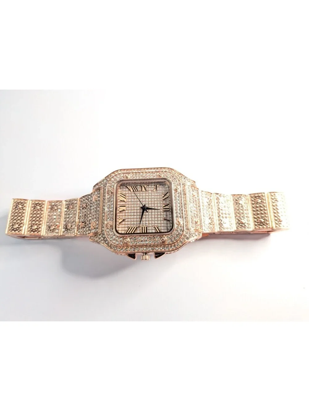 Men's Iced Out Watch 40mm – Moissanite Simulated – Rose Gold Look - Roman Num.